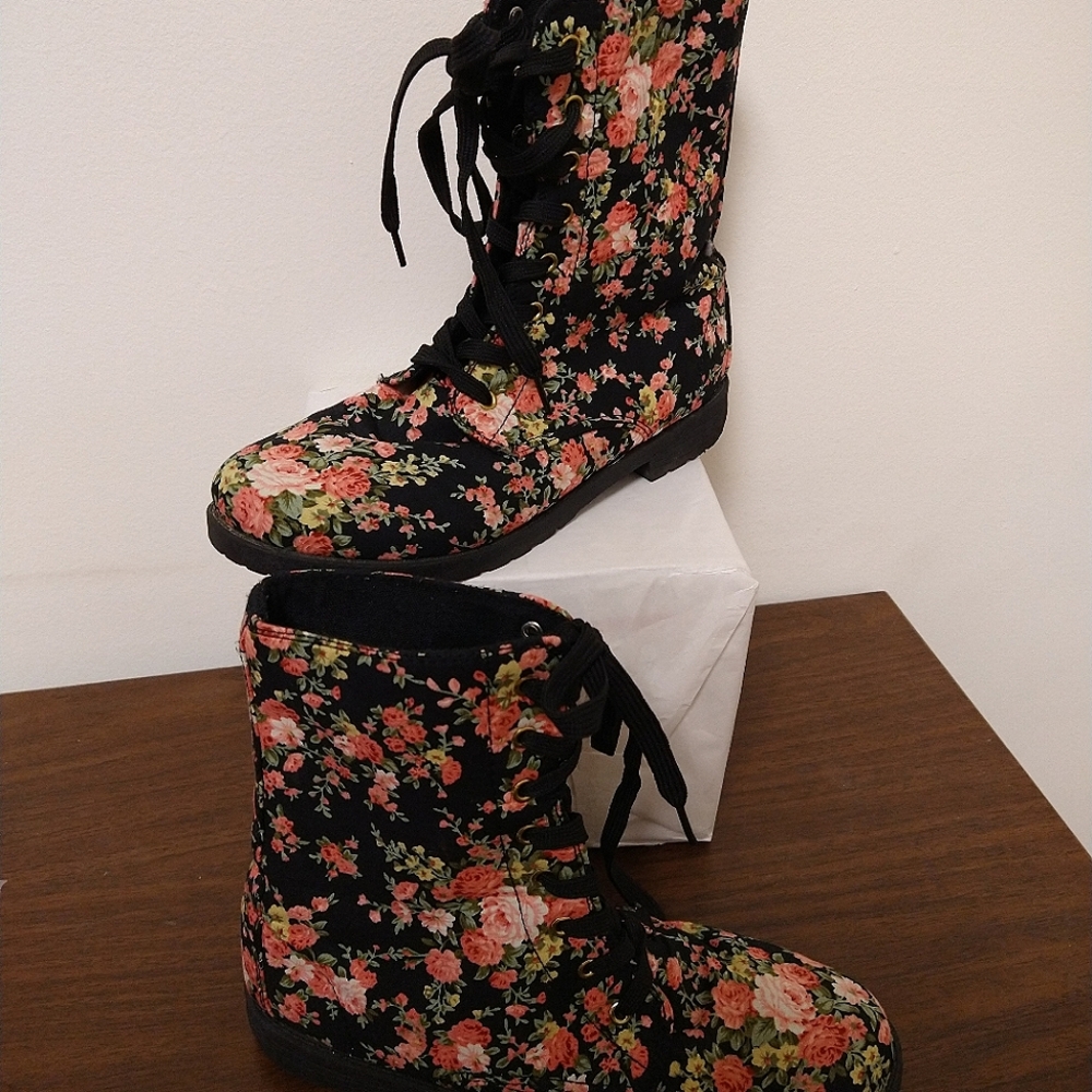 Floral Combat Boots